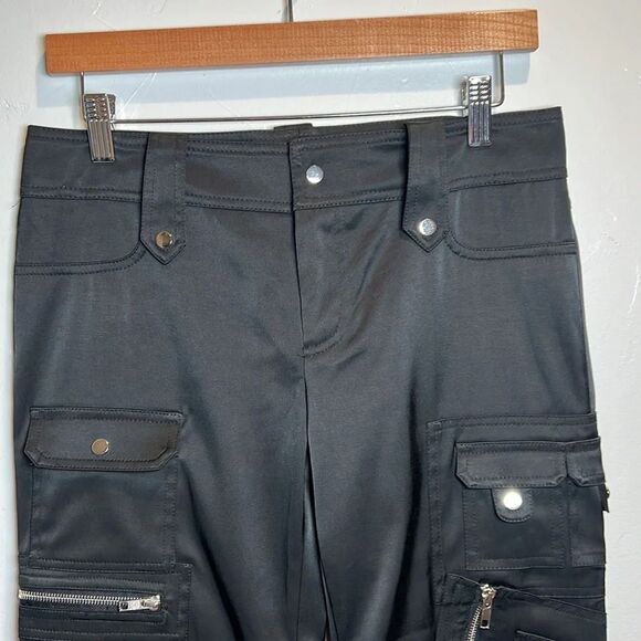 Cache Pants Black Sexy Satin Cargo Crop Zipper Size 4 NWT Deadstock - Picture 2 of 16